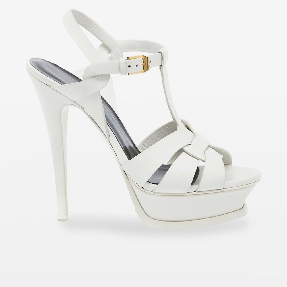 Saint Laurent 105 Matte Tribute Leather Sandals Porcellana